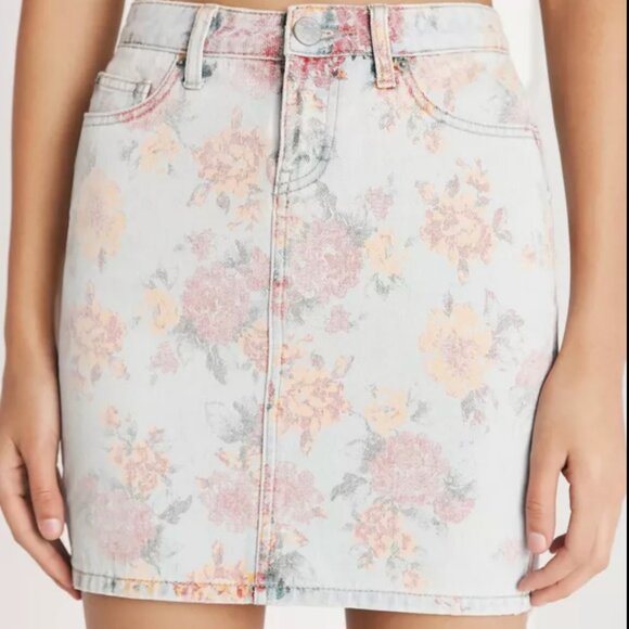 Pastel Floral Denim Mini Skirt Size M - Picture 1 of 11